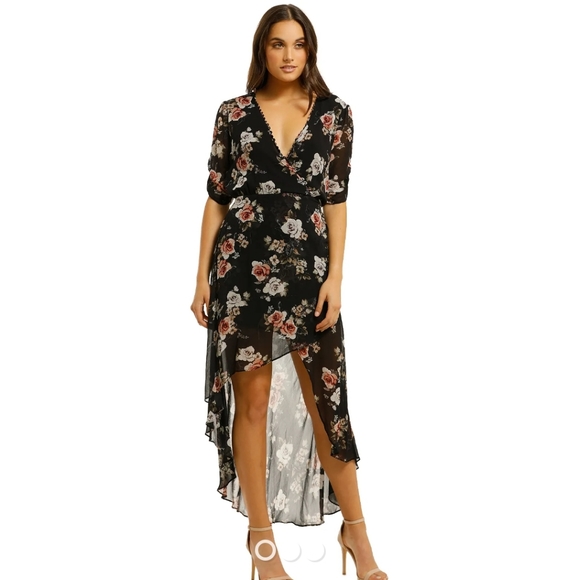 Nicholas floral black rose wrap dress - Picture 3 of 4
